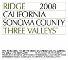 Ridge Three Valleys Red 2008 Front Label