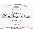 Chateau Haut-Bages Liberal  2005 Front Label