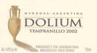 Dolium Winery Tempranillo 2002 Front Label