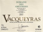 Dom. des Amouriers Vacqueyras 2003 Front Label