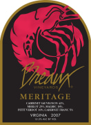 Breaux Vineyards  Meritage 2007 Front Label