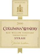 Columbia Winery Red Willow Syrah 2000 Front Label