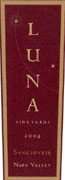 Luna Vineyards Sangiovese 2004 Front Label