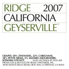 Ridge Geyserville 2007 Front Label