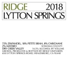 Ridge Lytton Springs Red Blend (375ML half-bottle) 2018  Front Label