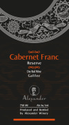 Alexander Cabernet Franc Reserve (OU Kosher) 2019  Front Label