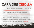 Cara Sur Criolla Chica 2021  Front Label