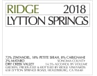 Ridge Lytton Springs (3 Liter Bottle) 2018  Front Label