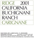 Ridge Buchignani Ranch Carignane 2001  Front Label