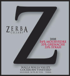 Zerba Cellars Grenache Syrah Mourvedre 2008  Front Label