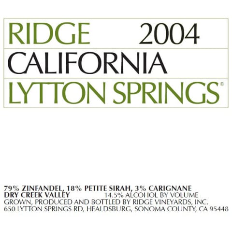 Ridge Lytton Springs 2004 Front Label