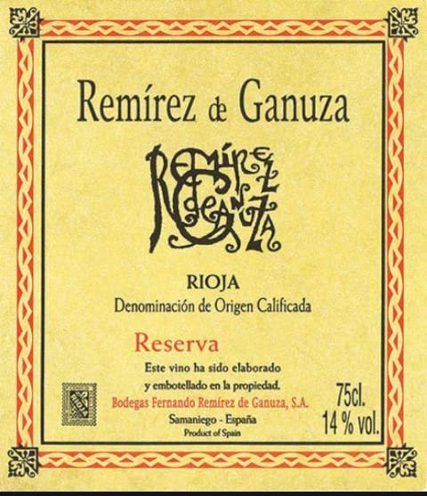 Bodegas Fernando Remirez de Ganuza Rioja Reserva 2014 Front Label