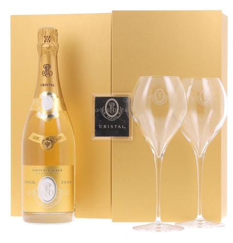 Louis Roederer Cristal Brut with Two Flutes and Gift Box 2008