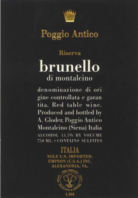 Poggio Antico Brunello di Montalcino Riserva 2016 Front Label