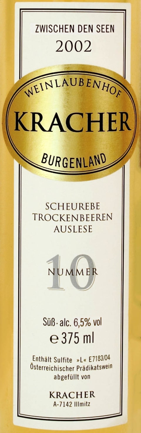 Kracher Scheurebe Zwischen Den Seen Trockenbeerenauslese No. 10 (375ML) 2002 Front Label