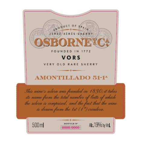 Osborne VORS Amontillado 51-1a 1830 VORS Sherry (500ML) Front Label