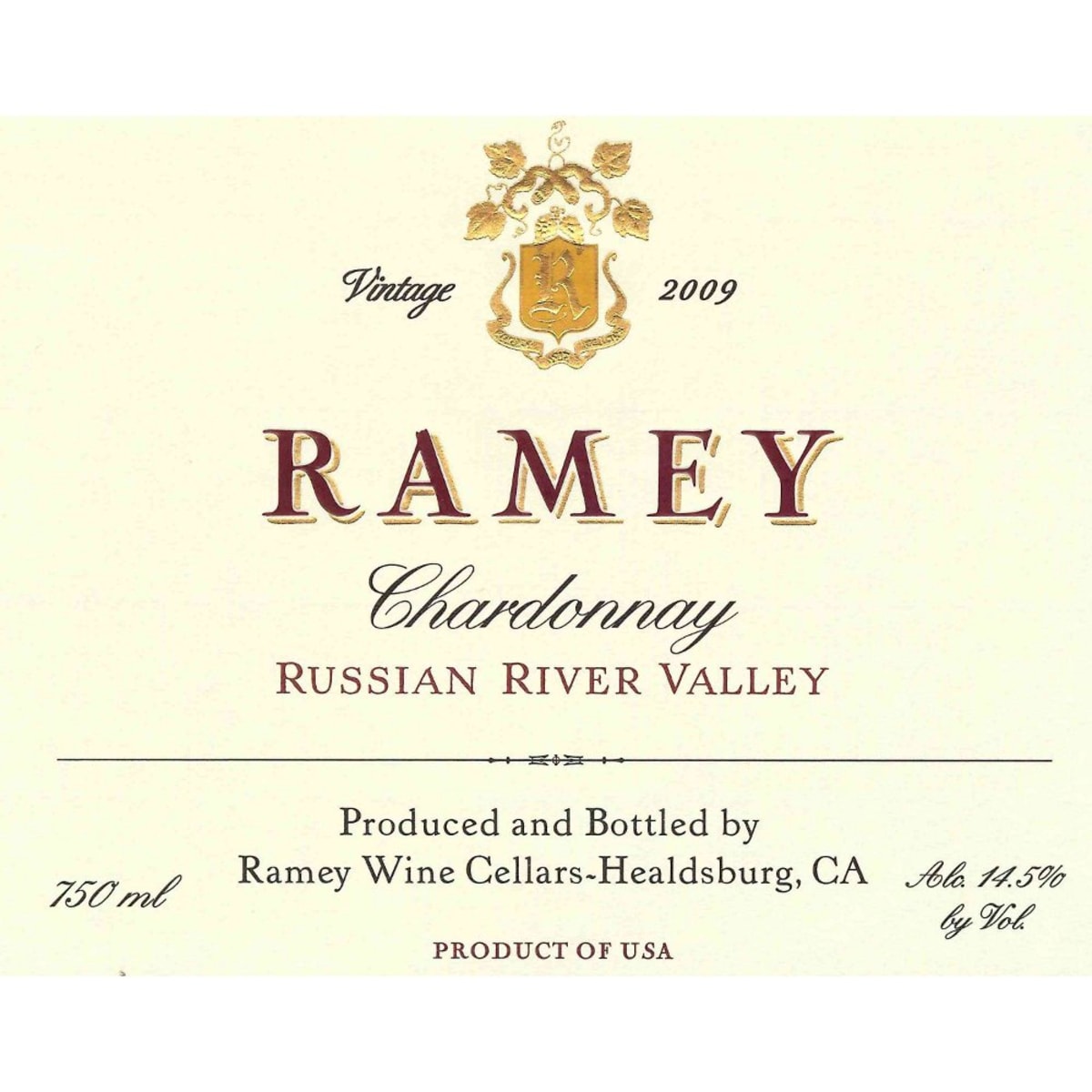 Ramey Russian River Chardonnay 2009 Front Label
