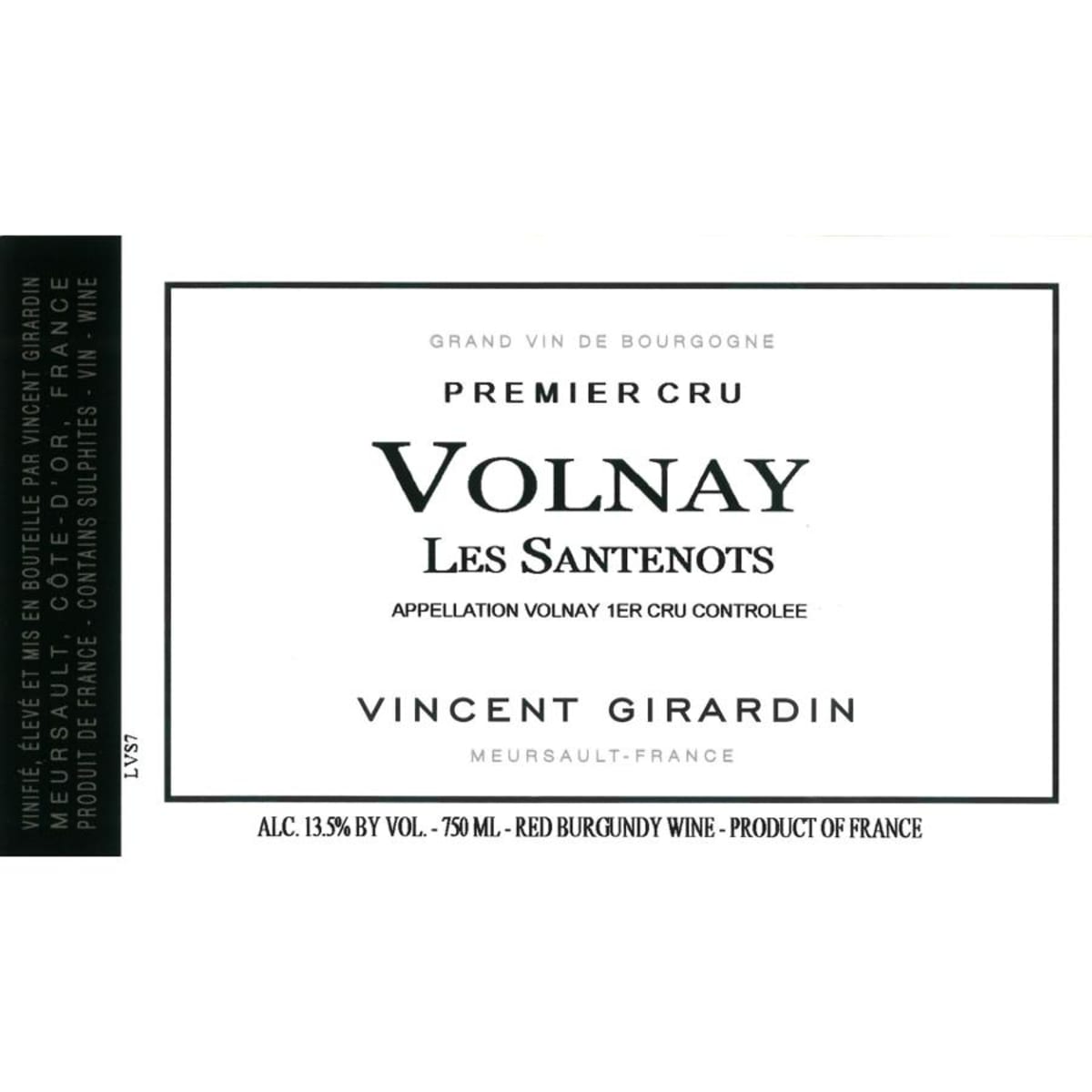 Vincent Girardin Volnay Les Santenots Premier Cru 2010 Front Label