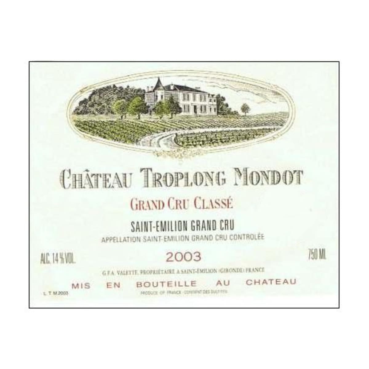 Chateau Troplong Mondot  2003 Front Label