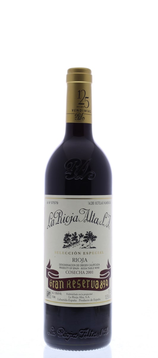 La Rioja Alta Gran Reserva 890 Tinto 2001 Front Bottle Shot