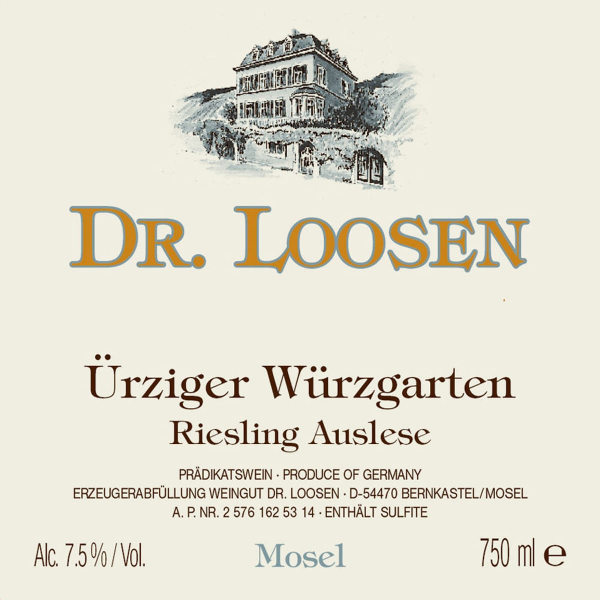 Dr. Loosen Urziger Wurzgarten Riesling Auslese 2015 Front Label
