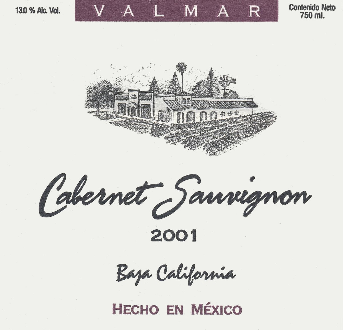 Cavas Valmar Cabernet Sauvignon 2001 Front Label