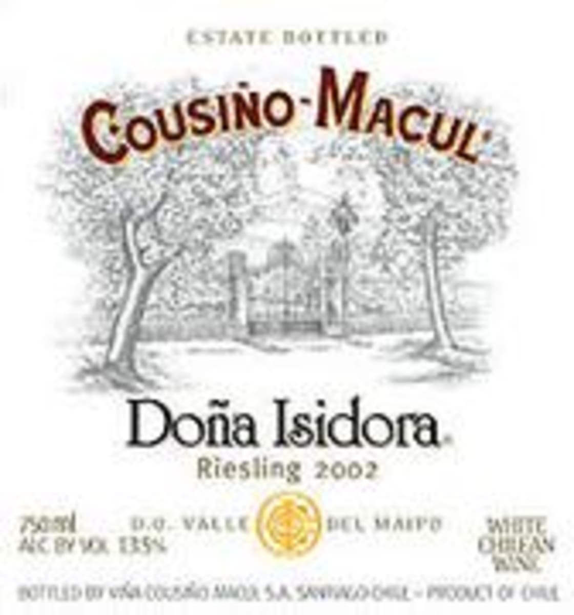 Cousino Macul Riesling Dona Isadora 2002 Front Label