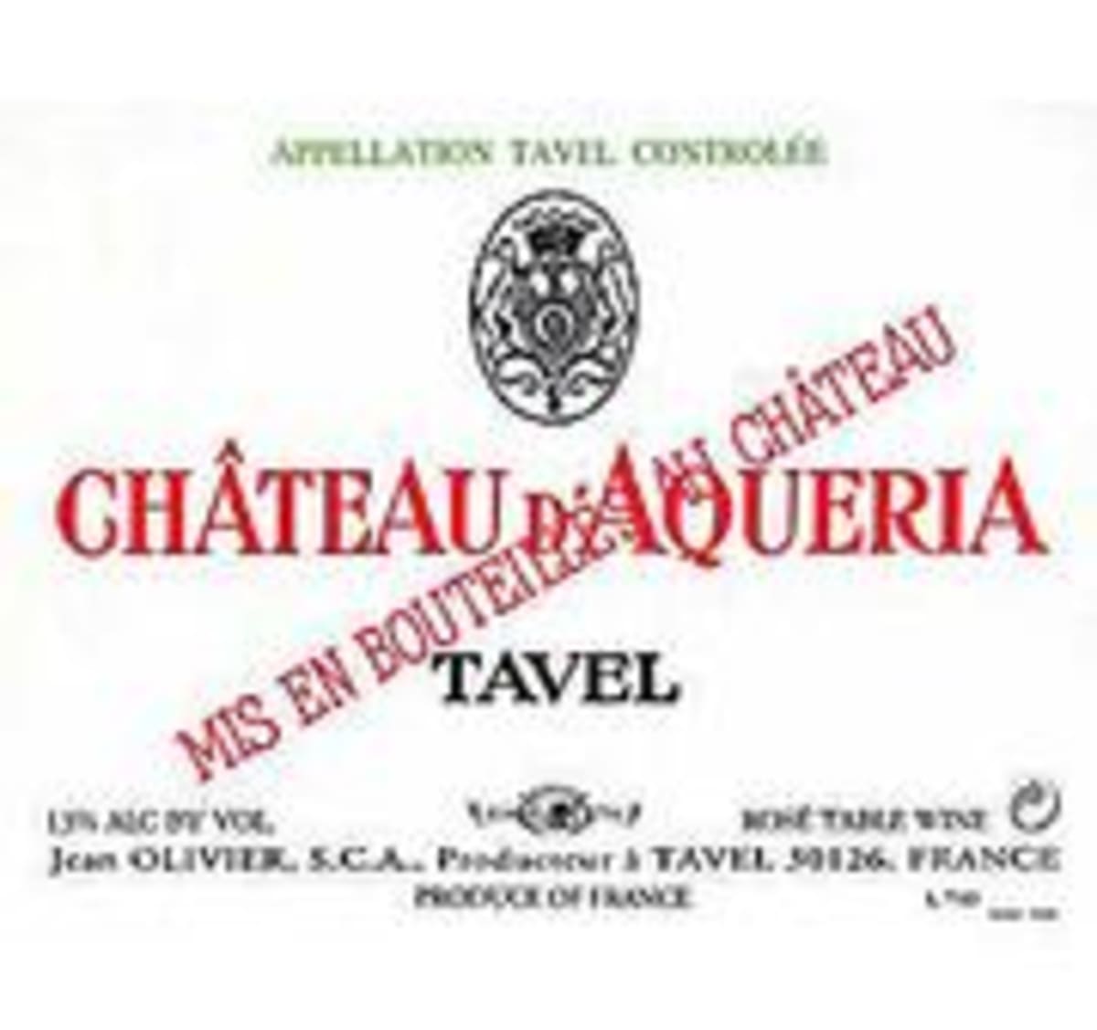Chateau D'Aqueria Tavel Rose 2001 Front Label
