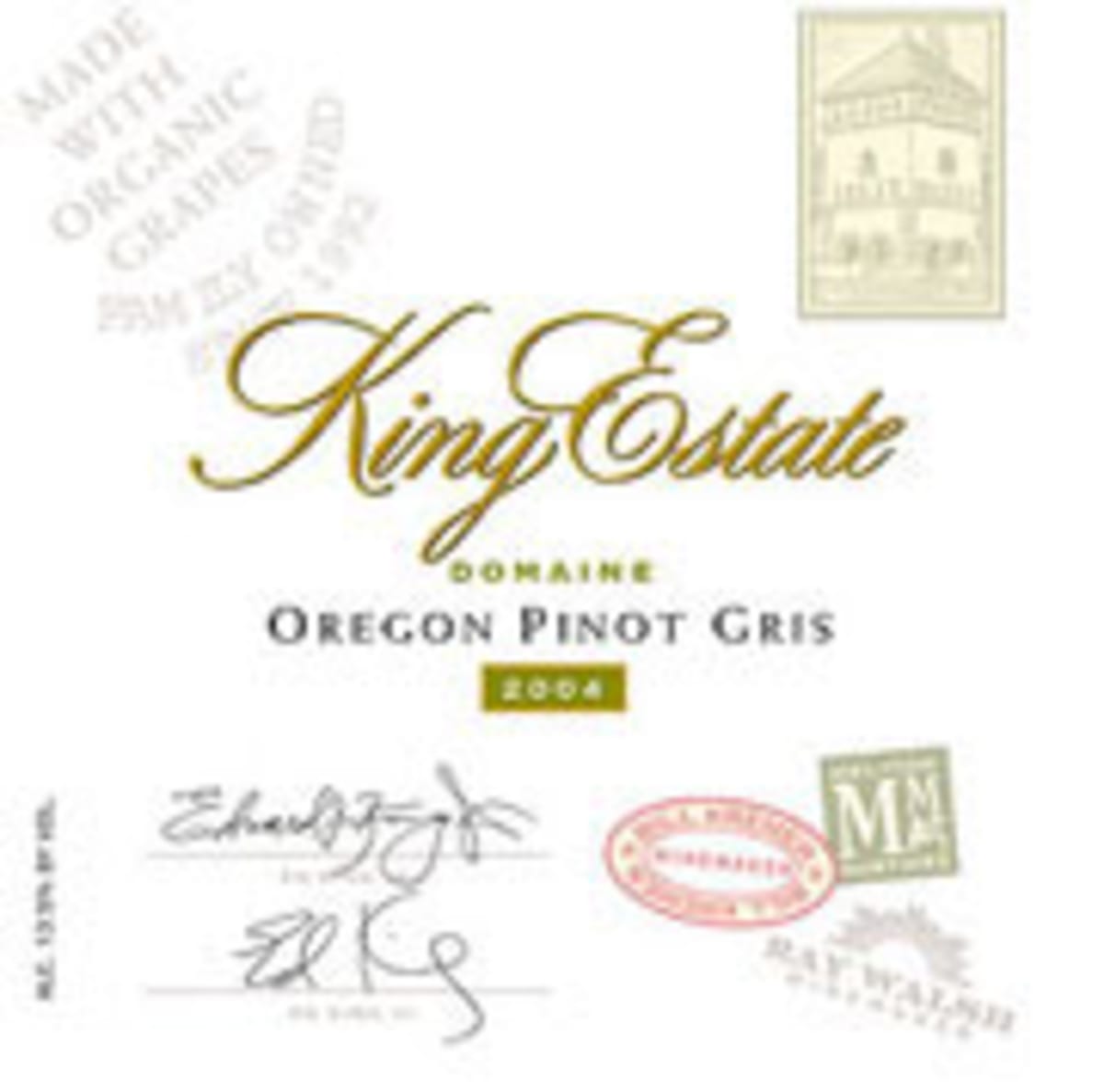 King Estate Domaine Pinot Gris 2004 Front Label