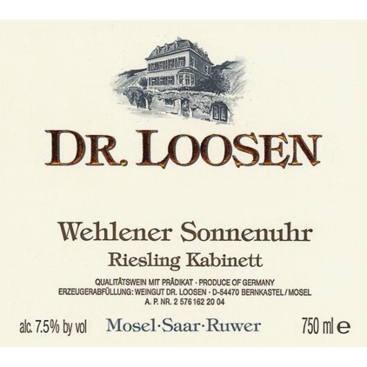 Dr. Loosen Wehlener Sonnenuhr Riesling Kabinett 2005 Front Label