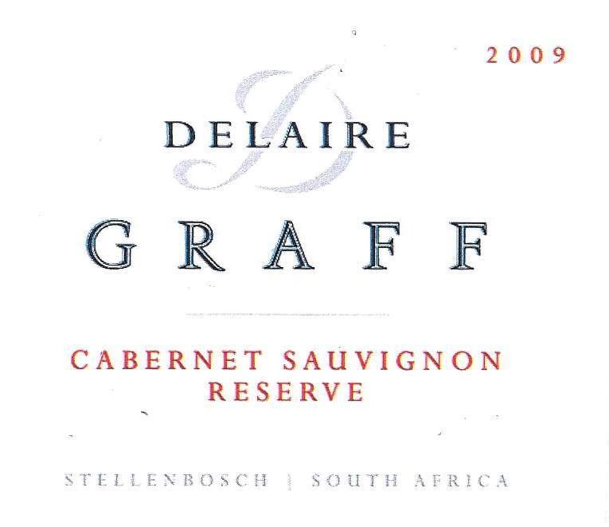 Delaire Graff Reserve Cabernet Sauvignon 2009 Front Label