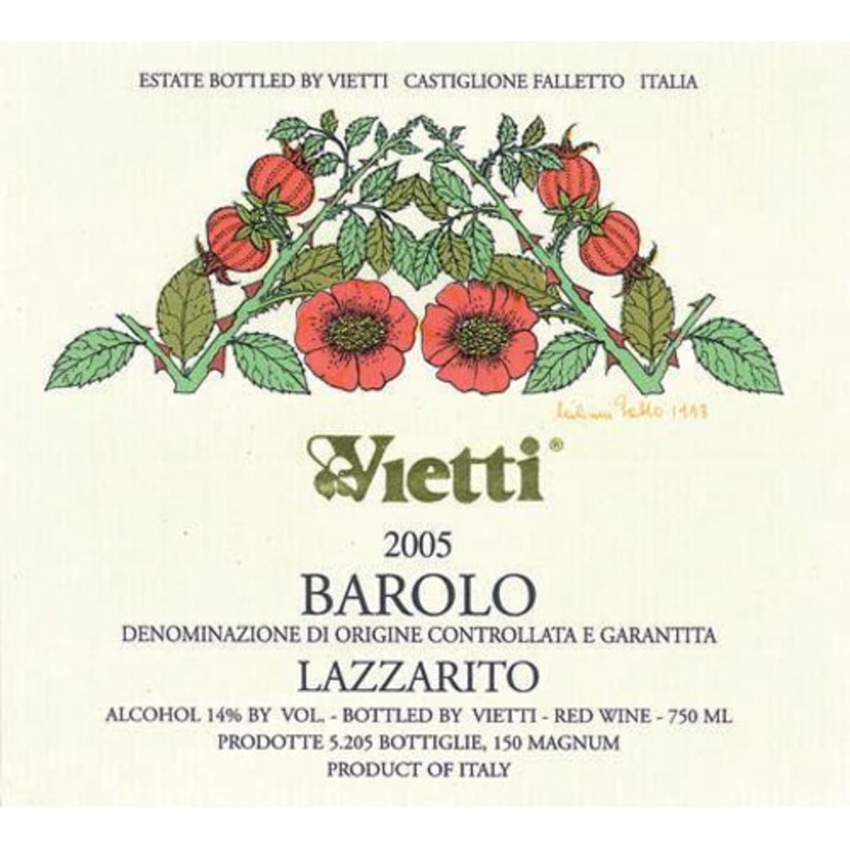 Vietti Barolo Lazzarito 2005 Front Label