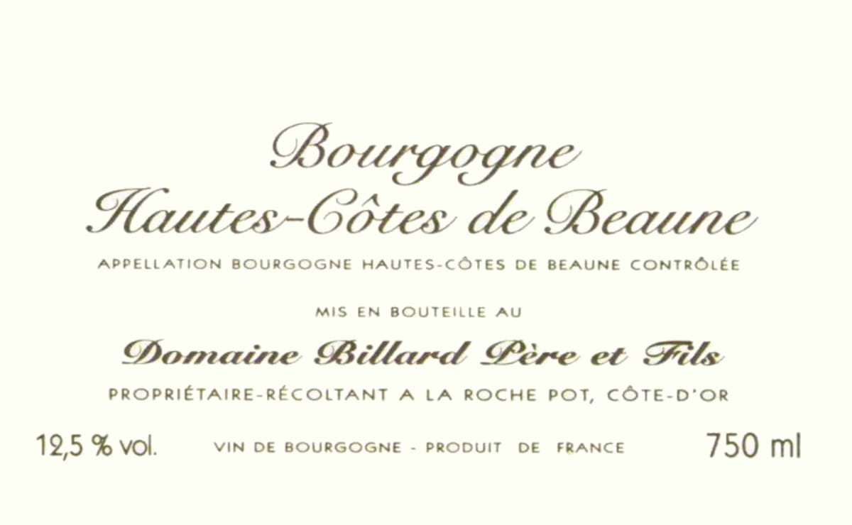Domaine Billard Pere et Fils Bourgogne Hautes-Cotes de Beaune Rouge 2005  Front Label