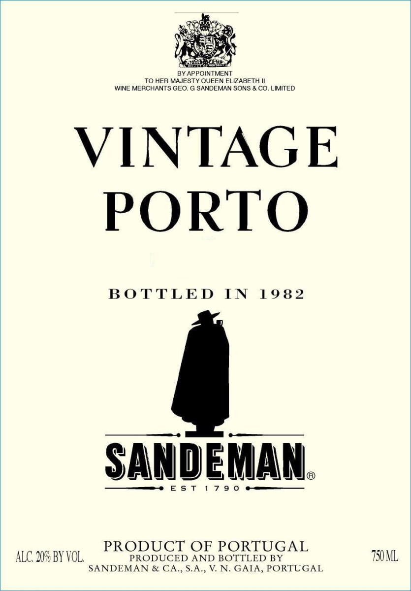 Sandeman Vintage Port (wine stained label) 1985  Front Label
