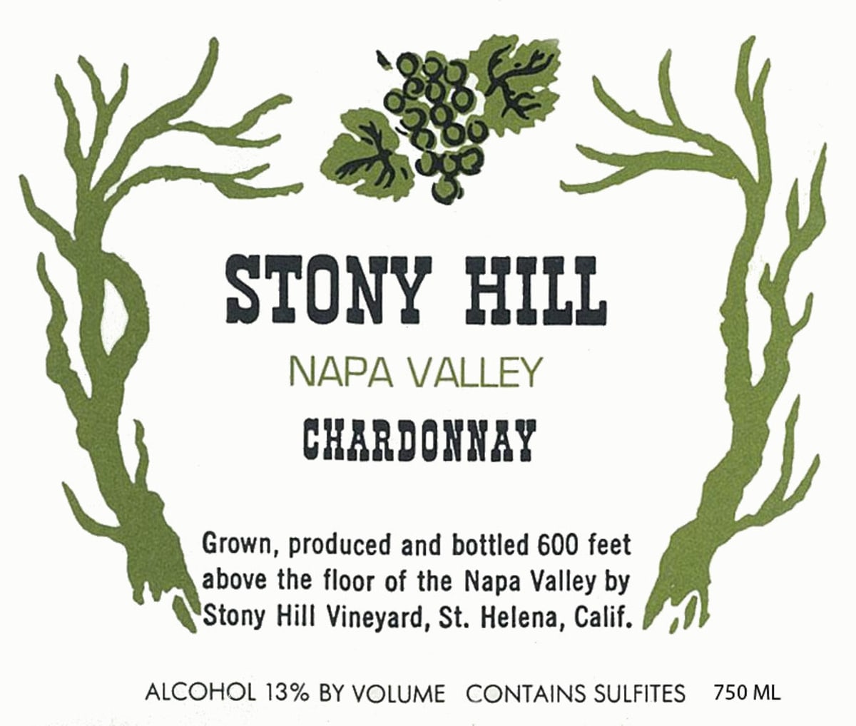 Stony Hill Chardonnay 1989  Front Label