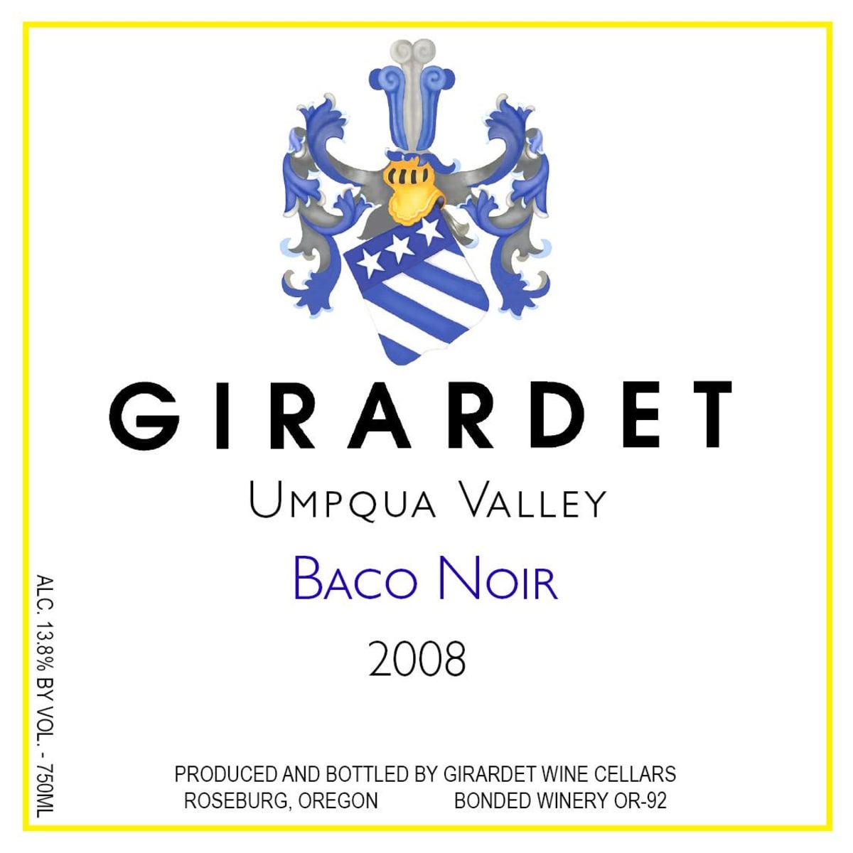 Girardet Baco Noir 2008 Front Label