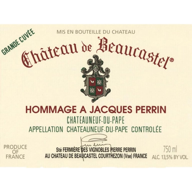 Chateau de Beaucastel Hommage Jacques Perrin Chateauneuf-du-Pape 2014 Front Label