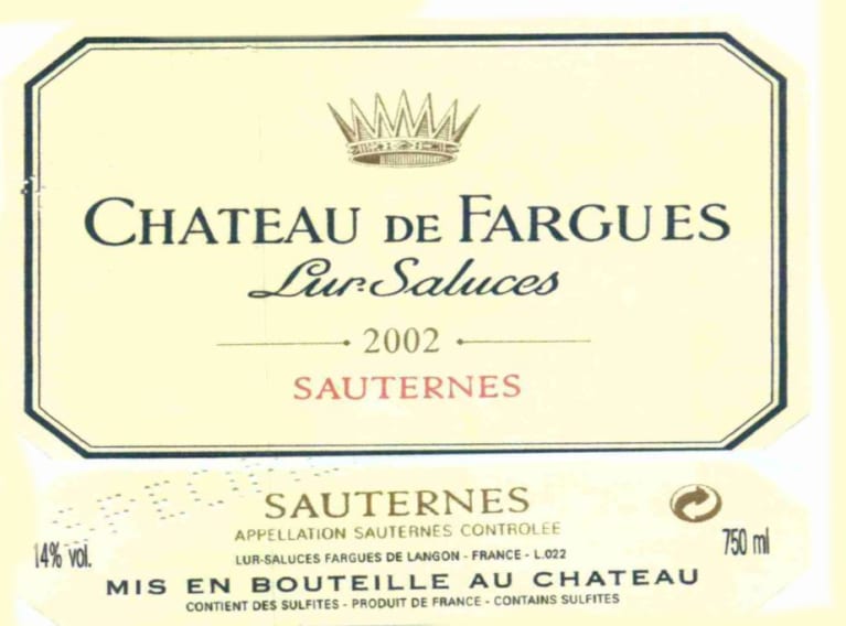 Chateau de Fargues Sauternes 2002 Front Label