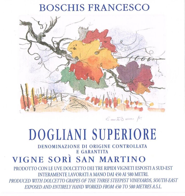 Francesco Boschis Sori San Martino Dolcetto di Dogliani 2020 Front Label