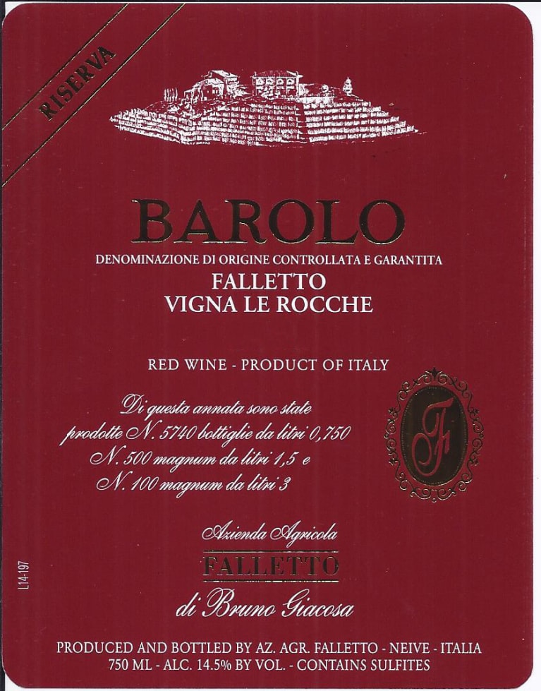 Bruno Giacosa Barolo Le Rocche del Falletto Riserva 2016 Front Label