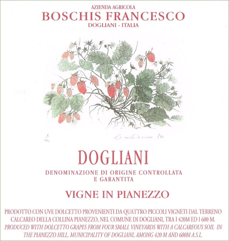 Francesco Boschis Pianezzo Dolcetto di Dogliani 2019 Front Label