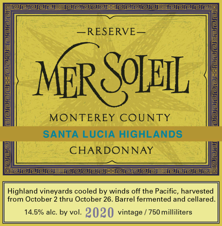 Mer Soleil Santa Lucia Highlands Reserve Chardonnay 2020 Front Label