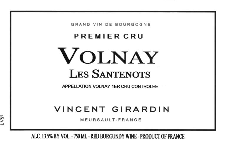 Vincent Girardin Volnay Les Santenots Premier Cru 2016 Front Label