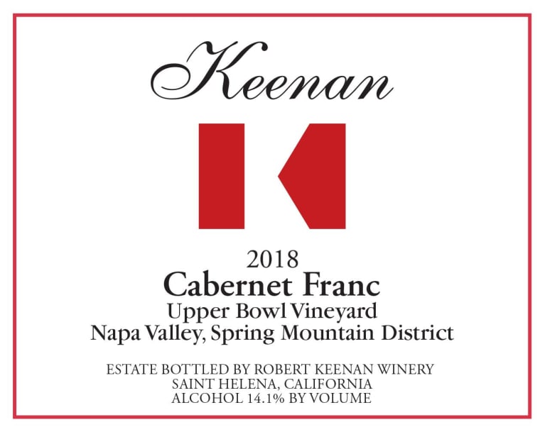 Keenan Upper Bowl Vineyard Cabernet Franc 2018 Front Label