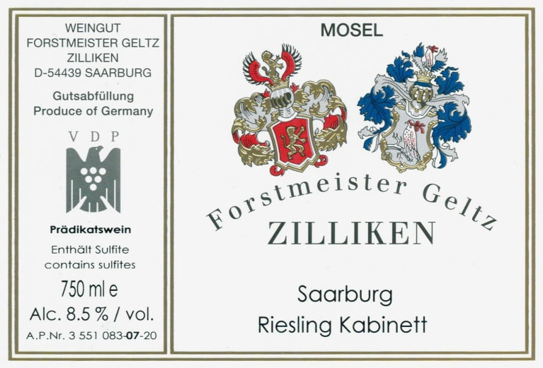 Zilliken Forstmeister Geltz Saarburg Riesling Kabinett 2020 Front Label