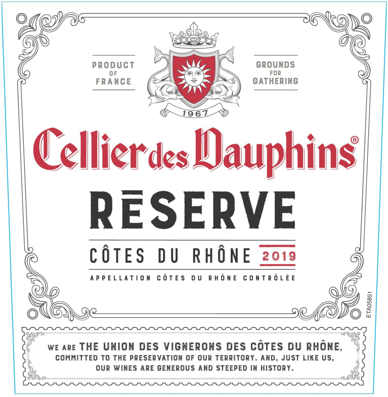 Cellier des Dauphins Reserve Cotes du Rhone 2019 Front Label