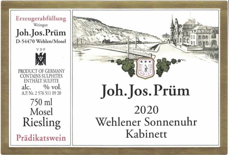 J.J. Prum Wehlener Sonnenuhr Riesling Kabinett 2020 Front Label