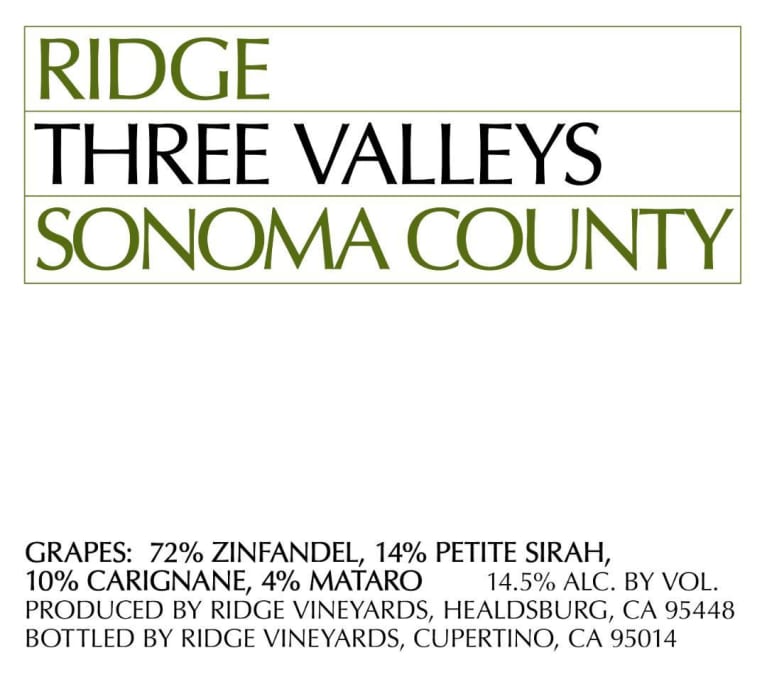 Ridge Three Valleys Red 2019 Front Label