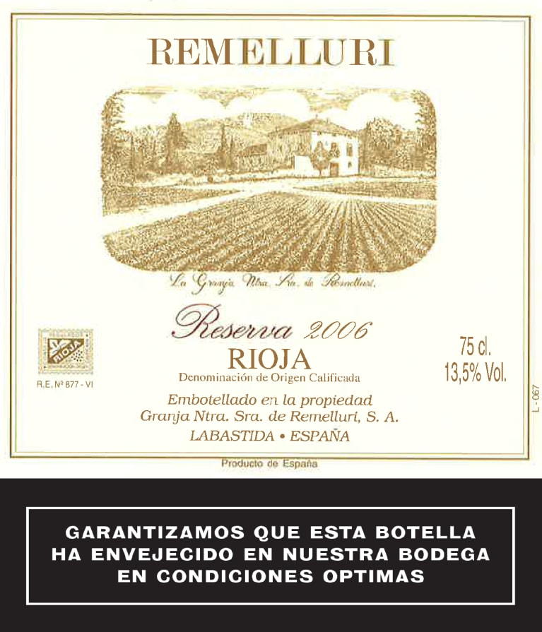 Remelluri Rioja Reserva 2006 Front Label