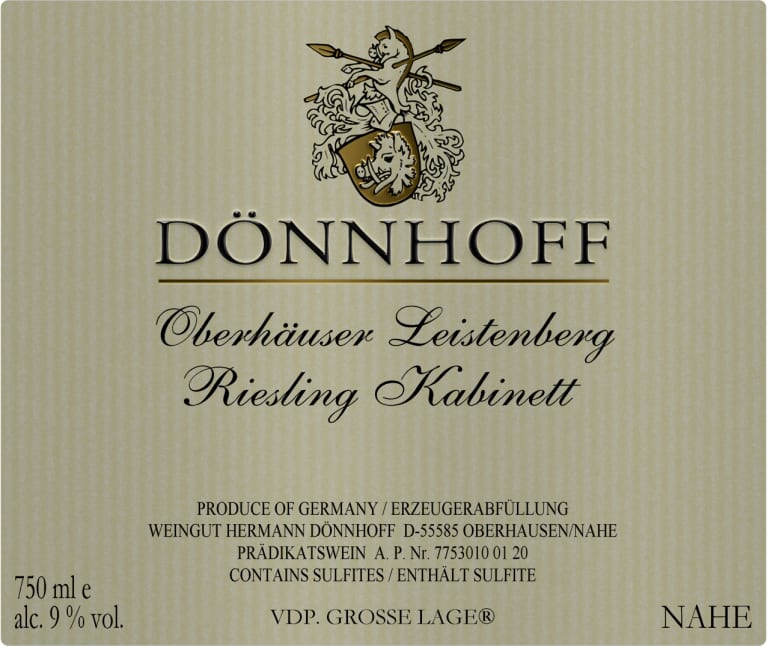 Donnhoff Oberhauser Leistenberg Riesling Kabinett 2020 Front Label